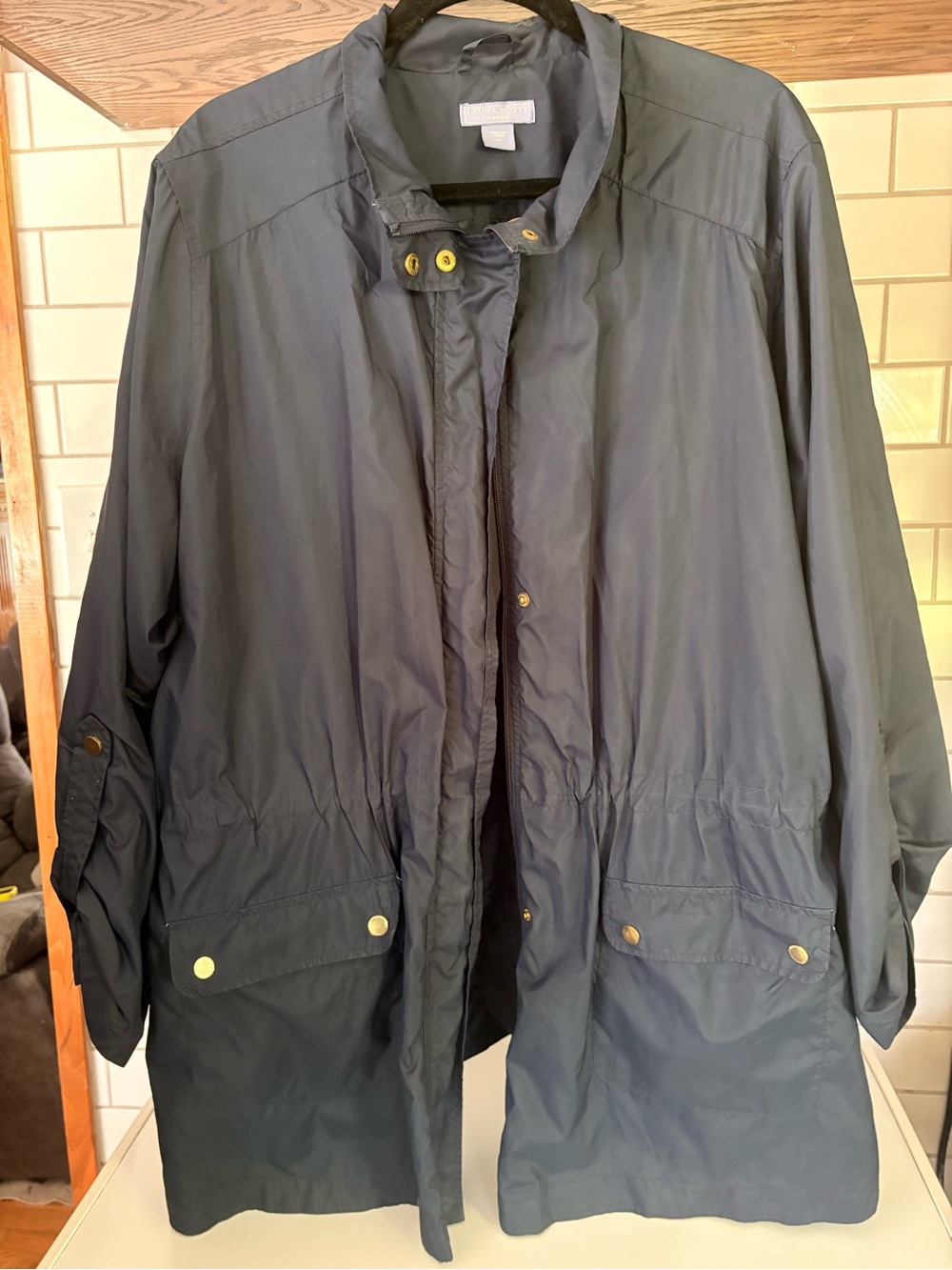 Laura Scott Navy Lightweight Trench with Snap Details